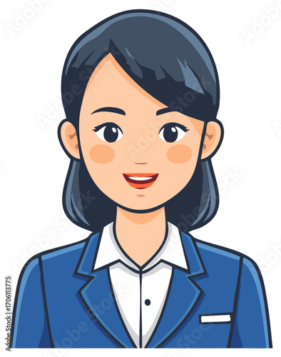 Professional Woman Smiling Wearing a Blue Business Suit and White Shirt