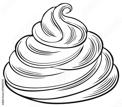 Swirl of Creamy Topping Black and White Line Art Dessert Design Element