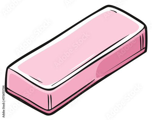 Pink rubber eraser school supply or office stationery item cartoon illustration