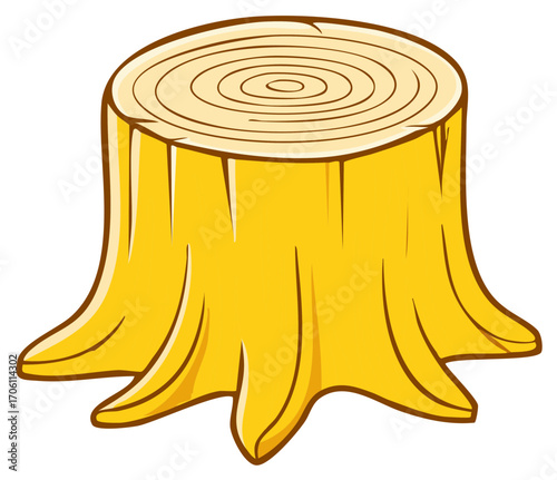 Cartoon illustration of a tree stump showing rings and texture from the sawn-off tree trunk