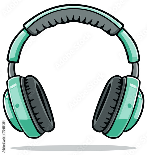 Stylish cartoon vector illustration of modern teal over ear headphones