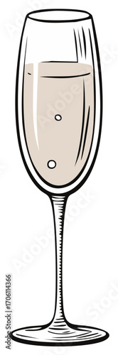 Champagne flute illustration with bubbles sparkling wine drawing vector