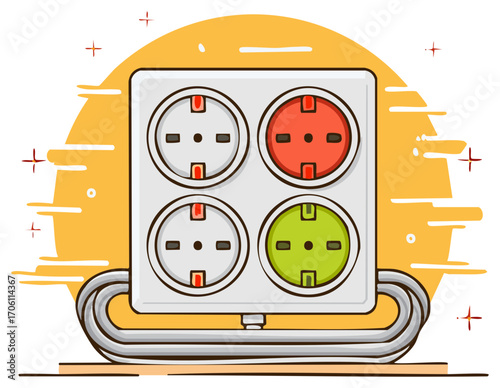 Four socket power strip with European style electrical outlets for energy connection