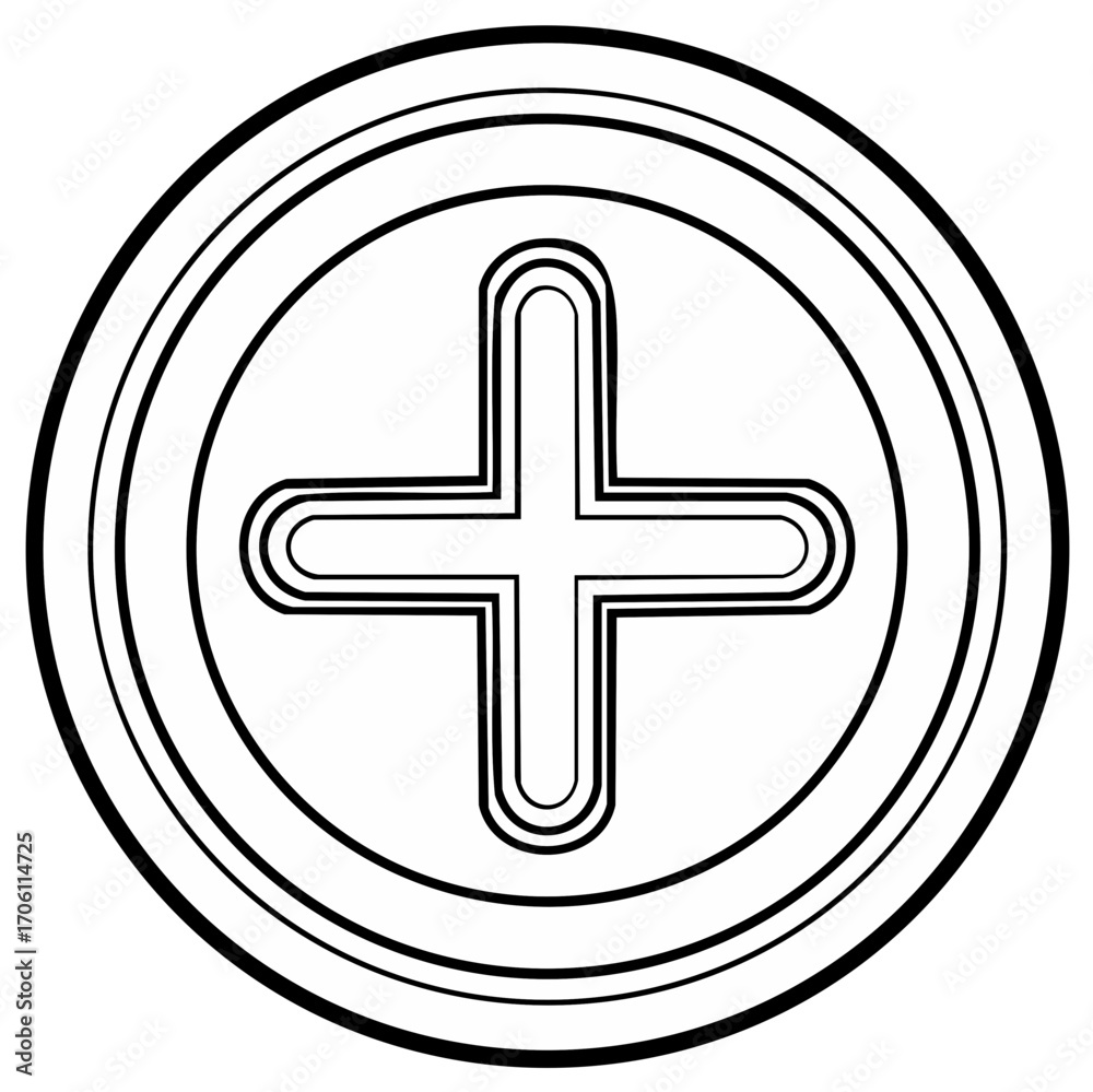 Obraz premium Medical Plus Sign Outline within Circular Design Black and White Icon