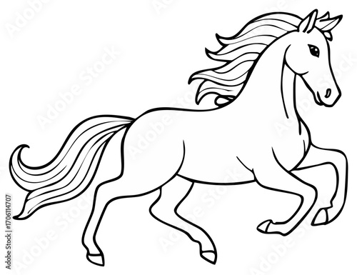 Running Horse Illustration, Artistic Rendering, Animated Silhouette, Decorative Equestrian Design, Isolated.
