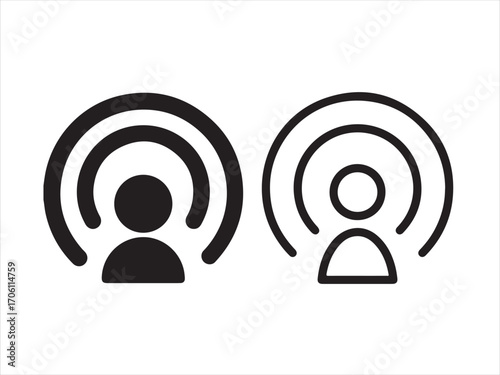Podcast icon in black and white, representing audio, isolated on white background