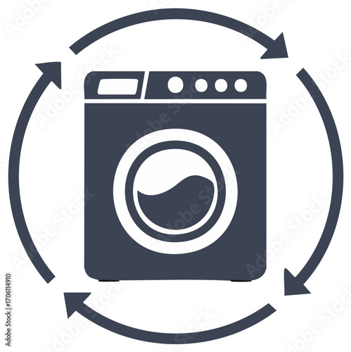 Washing Machine with Circular Arrows Rotation Cycle Modern Laundry Appliance