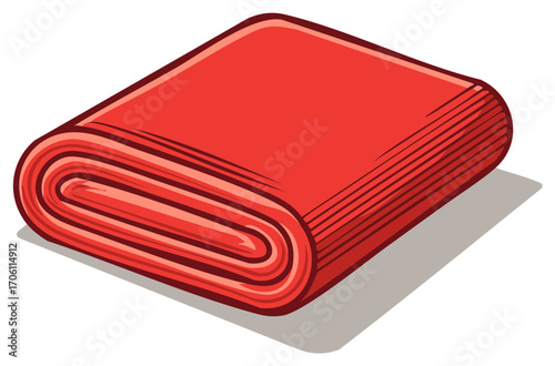 Red fabric roll with visible layers, textile merchandise for crafts or upholstery projects illustration