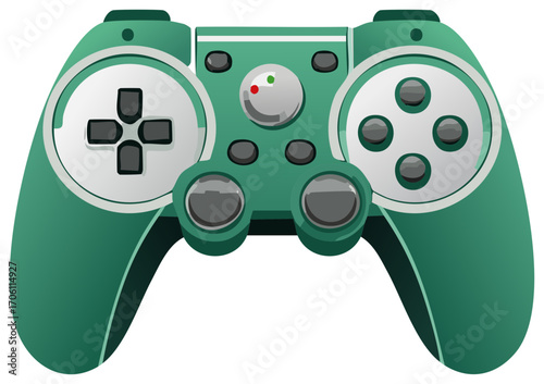 Green video game controller isolated, digital entertainment, game control concept