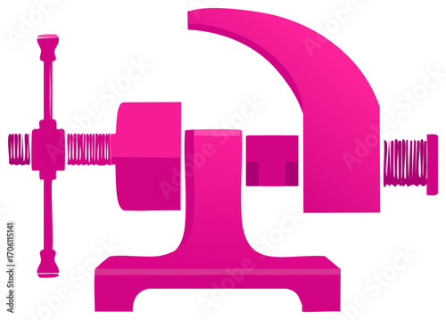 Pink C-Clamp Tool Isolated on White Background with Gradient Color