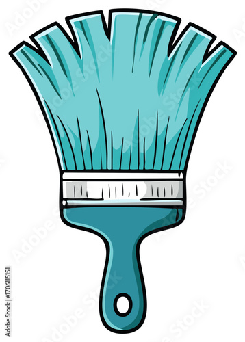 Illustration of a turquoise paint brush for artistic projects and design themes and renovation needs