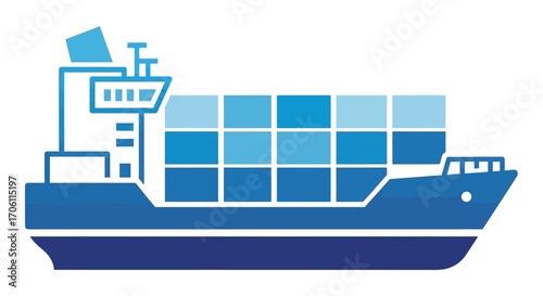 Cargo ship transporting containers across the ocean, symbolizing global trade and logistics with a modern, clean aesthetic.