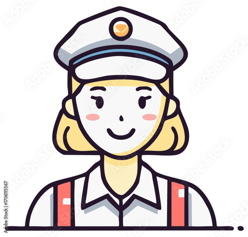 Cheerful Female Worker in Uniform and Hat Vector Icon