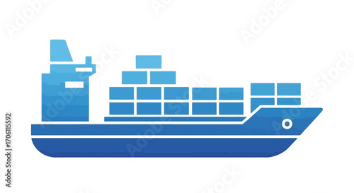 Blue cargo ship transporting containers across the ocean, symbolizing global trade and logistics on a bright, sunny day, conveying efficiency and connectivity.