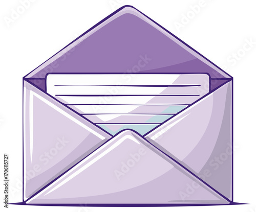 Light Purple Envelope with Letter Illustration for Correspondence or Message