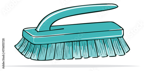 Cartoon illustration of a teal scrubbing brush, a common household cleaning tool.