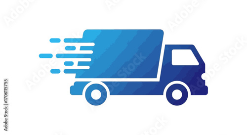 Blue delivery truck speeding along highway, transporting goods quickly with a sense of urgency and efficiency, symbolizing fast shipping and logistics.