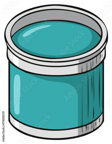 Cartoon illustration of a bucket filled with turquoise liquid, isolated on white