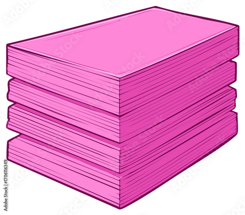 Cartoon illustration of a tall stack of pink printer paper reams for office supplies