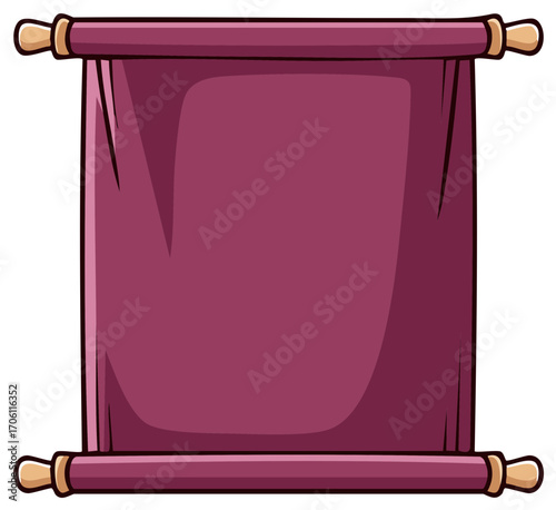 Maroon parchment scroll illustration with wooden rods and space for text or design