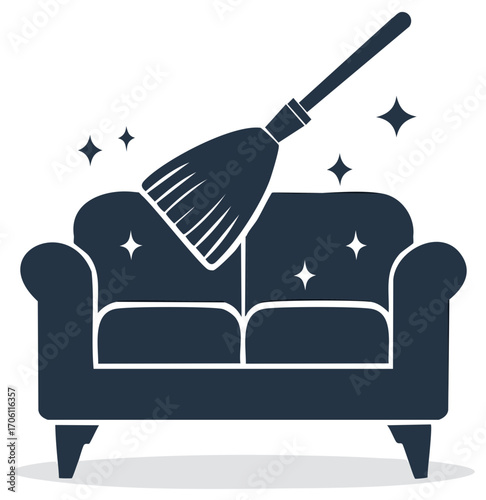 Cleaning the Sofa with Brush Home Hygiene and Disinfection Illustration