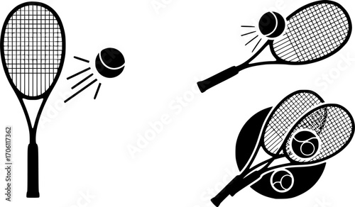 Squash racket silhouette, Squash racket svg, Racket silhouette, Squash racket and ball logo, Racket svg, Squash racket vector illustration set