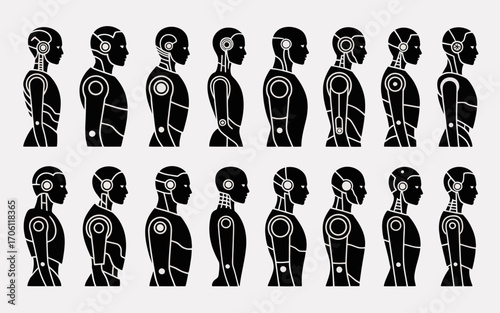 Vector art of robots silhouettes in profile