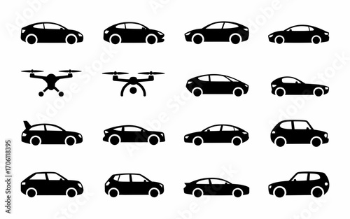 Vector art of collection of car and drone icons