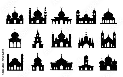 Vector art of collection of mosque silhouette for ramadan kareem