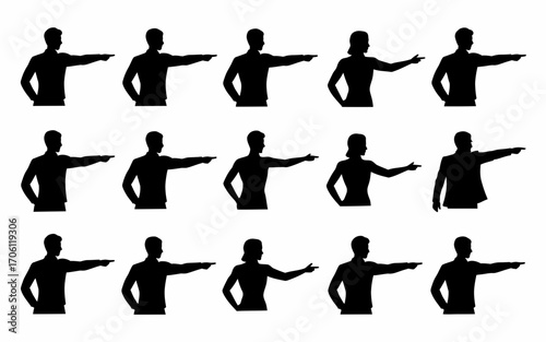 Vector art of silhouettes of people pointing in different directions
