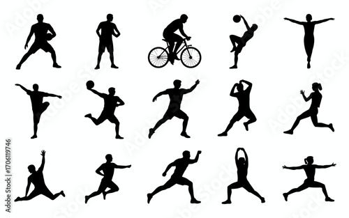 Vector art of set of sport activity silhouette vector illustration