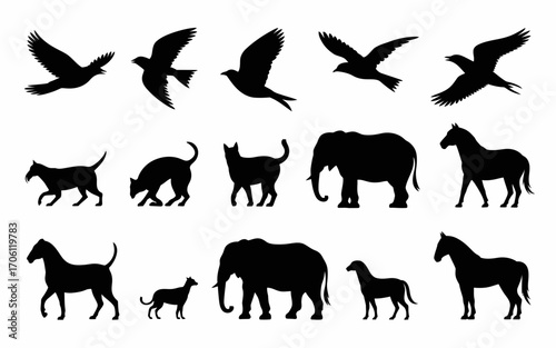 Vector art of collection of animal silhouettes for design use