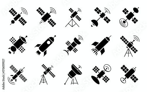 Vector art of collection of black satellite icons