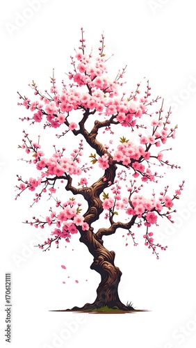 Pink blossom tree against white