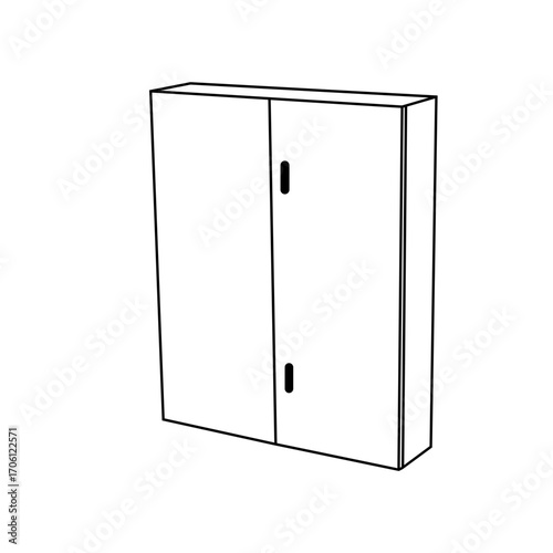 A simple, clean line drawing of a two-door electrical panel box.
