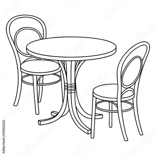 Cozy Cafe Table and Chairs A Simple Line Art Illustration
