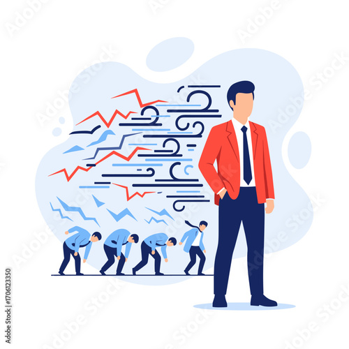 Business leader standing tall while team prepares for race.