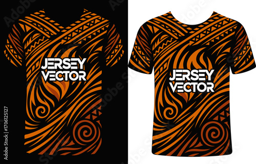 Tribal Jersey Vector Illustration with Polynesian Motif, Jersey Vector, T-shirt Template, traditional Polynesian, island, ethnic jersey vector.