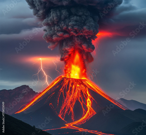 volcano eruption with smoke