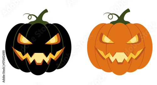 "Evil Pumpkin Face Silhouette Vector for Halloween Decoration"