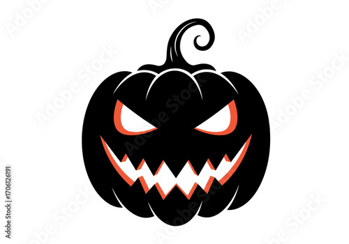 "Evil Pumpkin Face Silhouette Vector for Halloween Decoration"