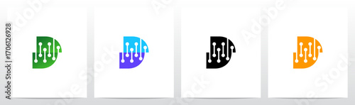 Letter Cut Stitch Together by Lines Nodes Initial Logo Design D