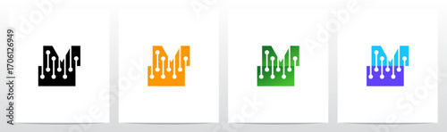 Letter Cut Stitch Together by Lines Nodes Initial Logo Design M