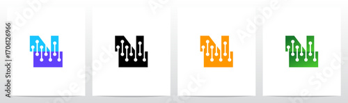 Letter Cut Stitch Together by Lines Nodes Initial Logo Design N