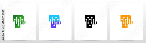 Letter Cut Stitch Together by Lines Nodes Initial Logo Design P