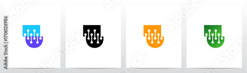 Letter Cut Stitch Together by Lines Nodes Initial Logo Design U