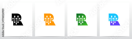 Letter Cut Stitch Together by Lines Nodes Initial Logo Design R