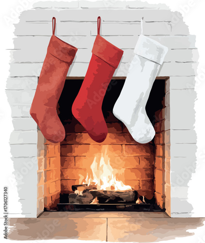 Christmas Fireplace with Stockings