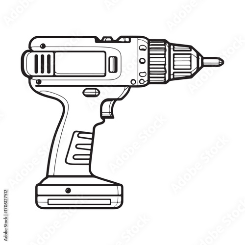 Vector illustration of electric drill. Electric drill outline.