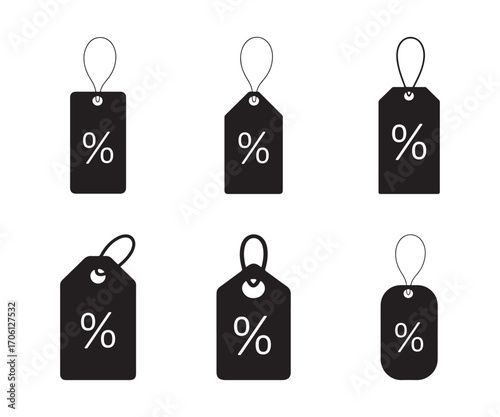 Black sale tags with percentage sign on Clean Background